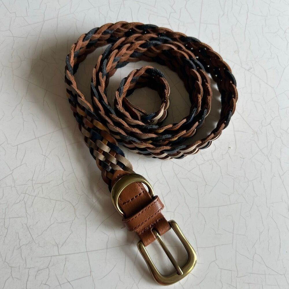 Vintage leather braided multicolored belt XXL
